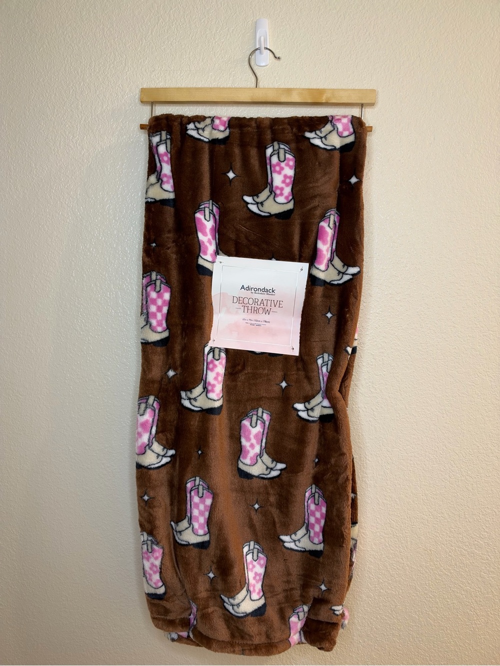 Cowgirl Boots - Brown & Pink Adirondack Plush Throw Blanket NWT
